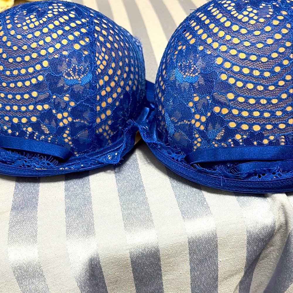 Cacique Elegant Blue Lace Bra sz 42DD